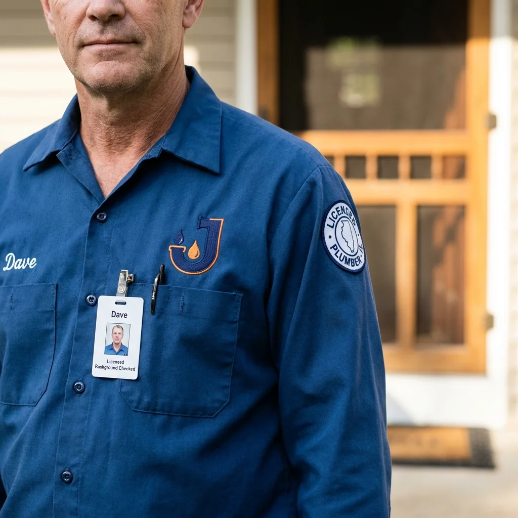 Licensed plumber showing ID badge in Wichita, KS