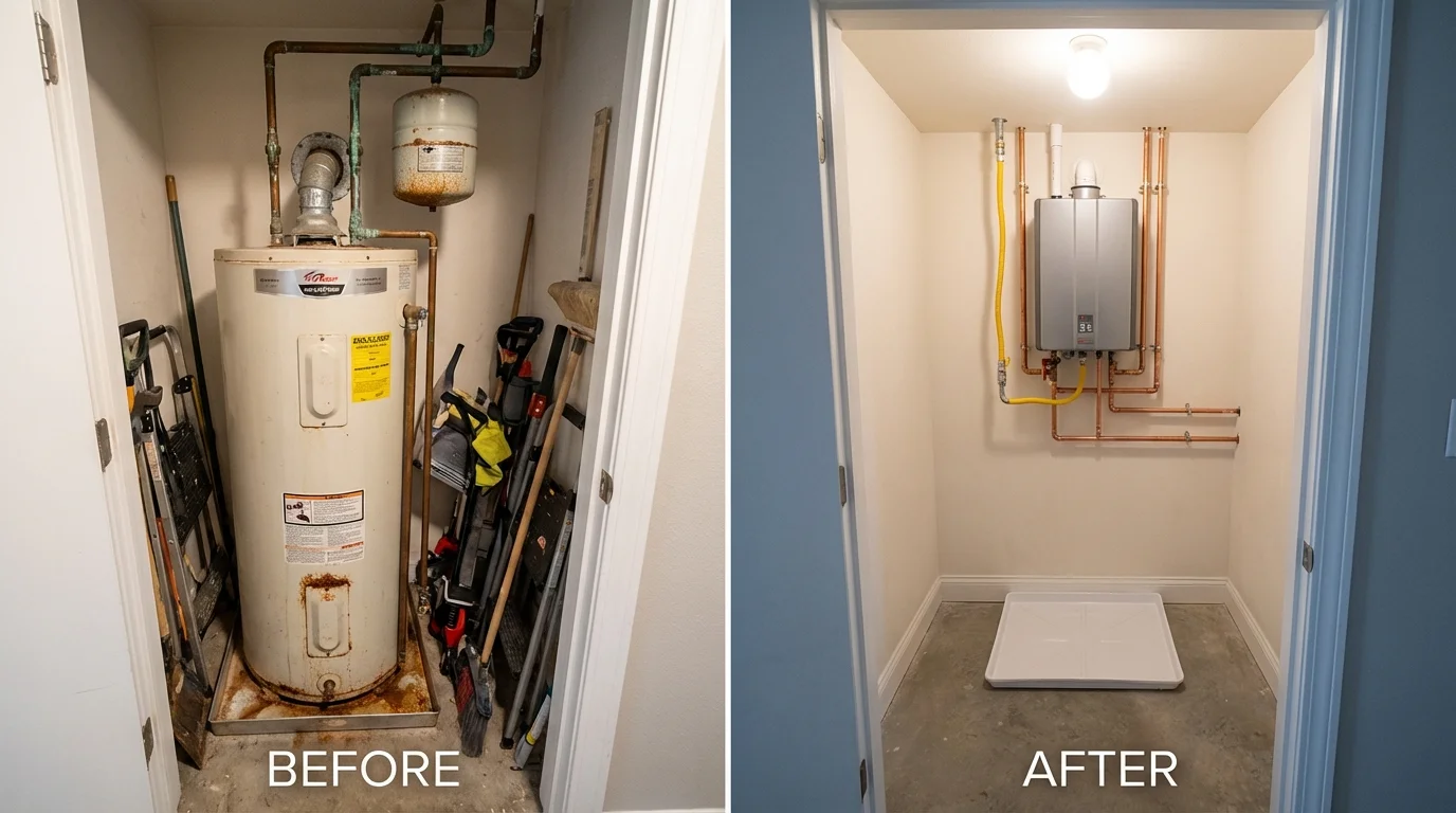 Tank water heater versus wall-mounted tankless unit comparison for Wichita, KS homeowners