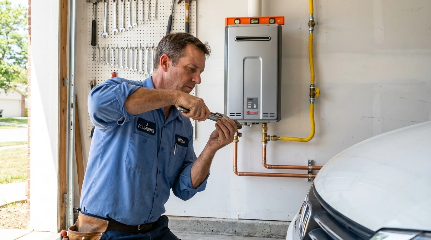 Tankless water heater installation by a Johns Plumbing LLC plumber in Wichita