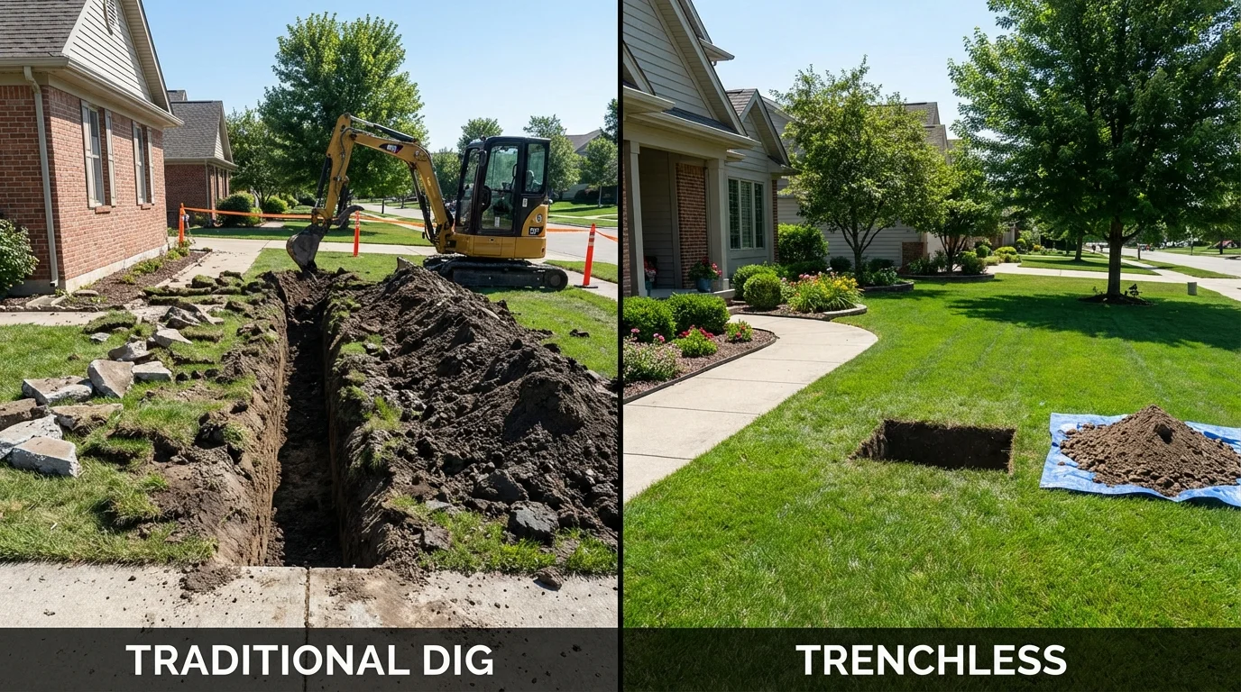 Trenchless sewer repair with minimal yard damage versus traditional excavation in Wichita, KS